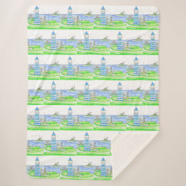 Americana Lighthouse Large Sherpa Blanket Sherpadecke