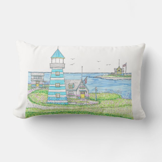 Americana Lighthouse Lumbar Pillow Kissen Für Draußen (Vorderseite)