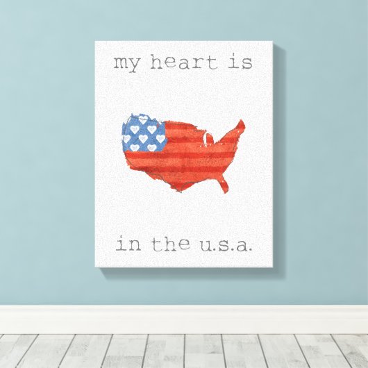 Americana | Mein Herz ist in der US-Karte Leinwanddruck (Insitu (Holzboden))