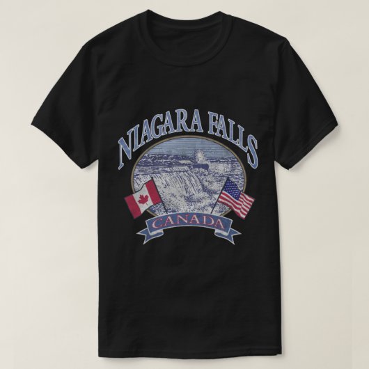 Americana Niagara Falls Scene Canada America Flags T-Shirt (Design vorne)