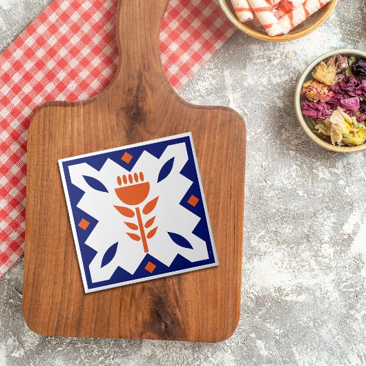 Americana Orange Tulip Blue Border Keramik Tile Fliese