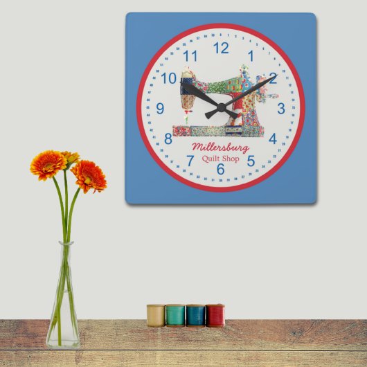 Americana Patchwork Sewing Machine Wall Clock Quadratische Wanduhr