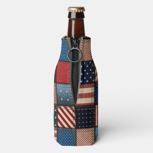 Americana Patriotic Patchwork Image Flaschenkühler (Flasche Rückseite)