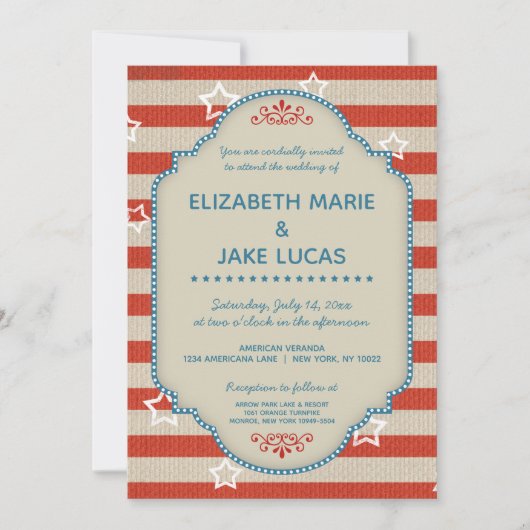 Americana Patriotic Wedding Einladung (Vorderseite)