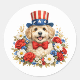 Americana Puppy Illustration Runder Aufkleber