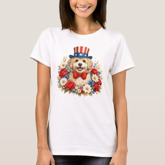 Americana Puppy Illustration T-Shirt (Vorderseite)