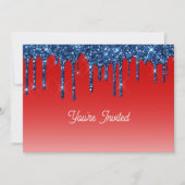 Americana Red Blue Glitter Drip Birthday Einladung (Vorderseite)
