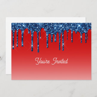 Americana Red Blue Glitter Drip Birthday Einladung