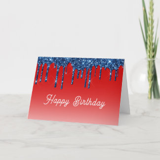 Americana Red Blue Glitter Drip Birthday Karte