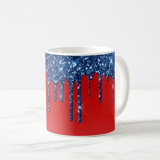 Americana Red Blue Glitter Drip Kaffeetasse (VorderseiteRechts)