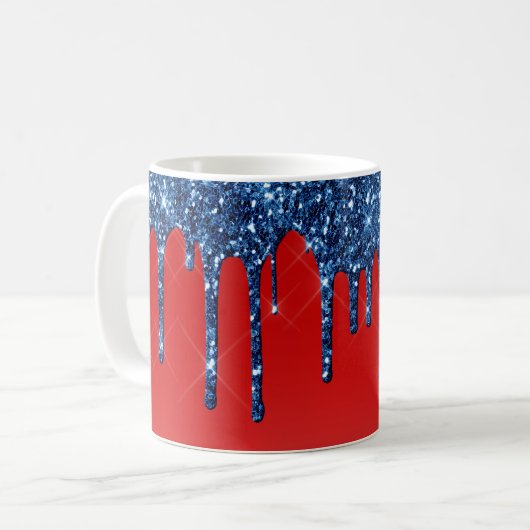 Americana Red Blue Glitter Drip Kaffeetasse (Vorderseite Links)