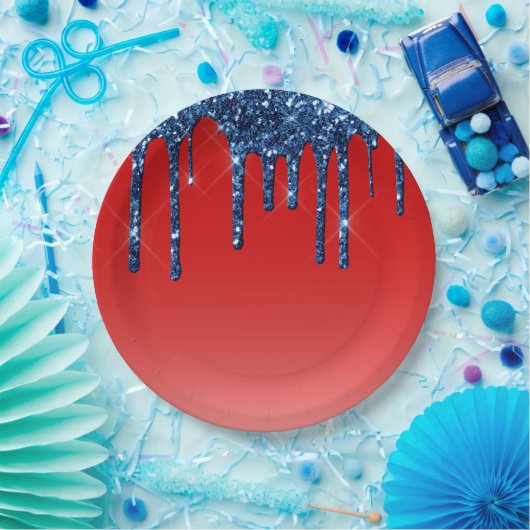 Americana Red Blue Glitter Drip Pappteller (Party)
