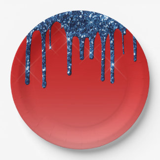 Americana Red Blue Glitter Drip Pappteller