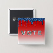 Americana Red Blue Glitter Drip Vote Button (Vorne & Hinten)