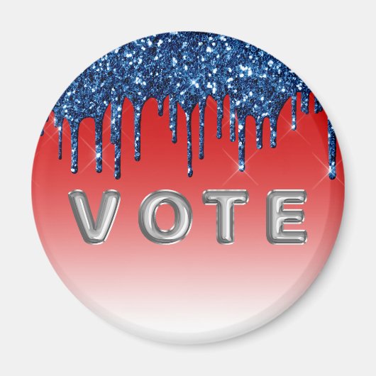 Americana Red Blue Glitter Drip Vote Magnet (Vorne)