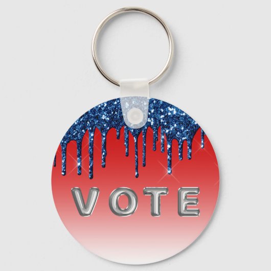 Americana Red Blue Glitter Drip Vote Schlüsselanhänger (Rückseite)