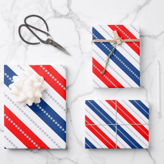 Americana Red White Blue Stars & Stripes Geschenkpapier Set (Vorderseite)