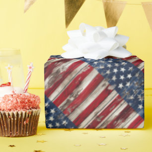 Americana Rot Weiß Blau Patriotische Rustikale Fla Geschenkpapier