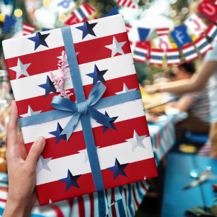 Americana Rot Weiß Blau Sterne Und Streifen Geschenkpapier