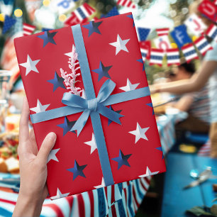 Americana Rot Weiß Blau Sterne und Streifen Geschenkpapier Set