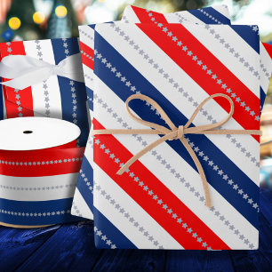 Americana Rot Weiß Blau Sterne und Streifen Geschenkpapier Set