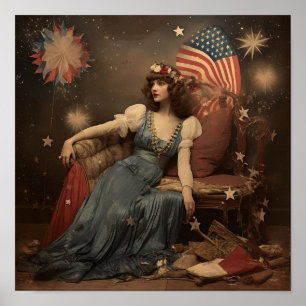 Americana Silvester Frau mit einer Flagge Poster