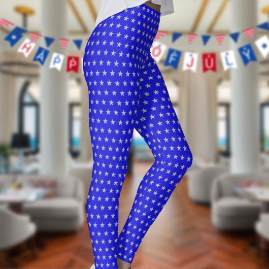Americana Star Spangled Silver Stars On Blue Leggings
