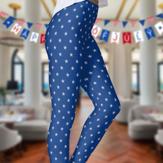 Americana Star Spangled Silver Stars On Navy 3 Leggings