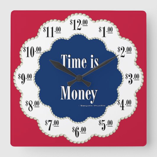 Americana Time is Money Clock Quadratische Wanduhr (Vorderseite)