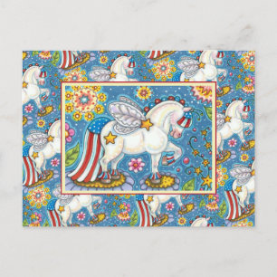 AMERICANA WHIMSYNICKER PATRIOTIC PONY Niedlich Fan Feiertagspostkarte