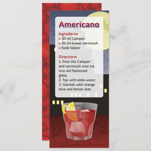 Americano Cocktail Rezept Einladung (Vorne/Hinten)
