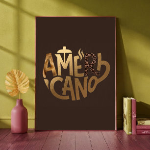 Americano Gold-Typografie-Kaffebohnen-Kunstposter Poster