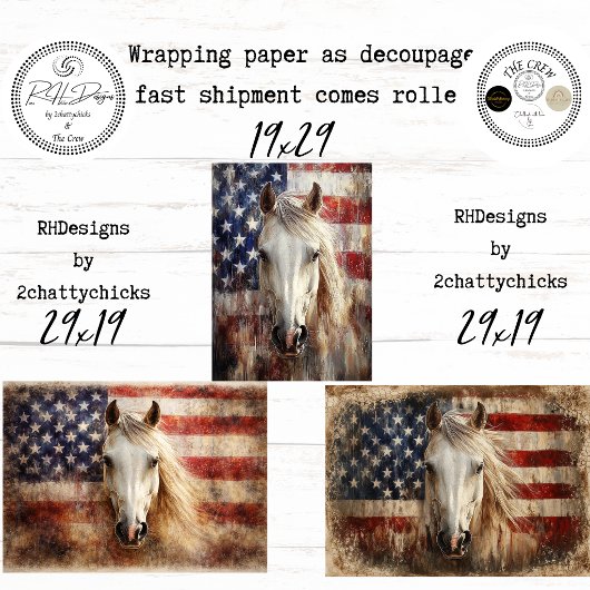American's 250th Celebration Horses Flags Decoupag Geschenkpapier Set