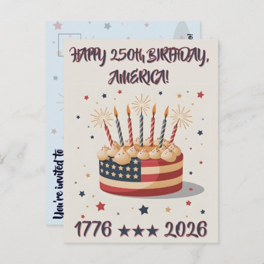 America's Big 250th Birthday Party Invite Postcard Postkarte (Vorne/Hinten)