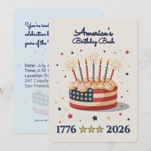 America's Birthday Bash 1776-2026 Einladung (Vorne/Hinten)