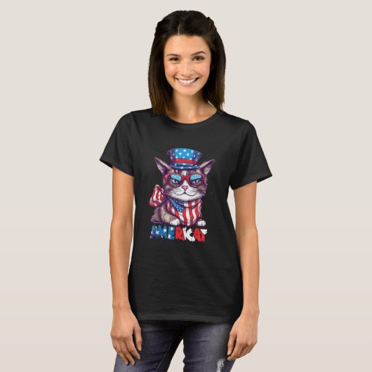 Americat USA Cute Cat 4th of July Men Women T-Shirt (Vorne ganz)