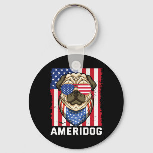 Ameridog American Flag Mops Hund 4. Juli Indepen Schlüsselanhänger