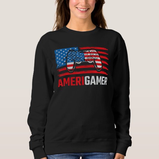 Amerigamer Distressed American Flag Gamer July 4th Sweatshirt (Vorderseite)
