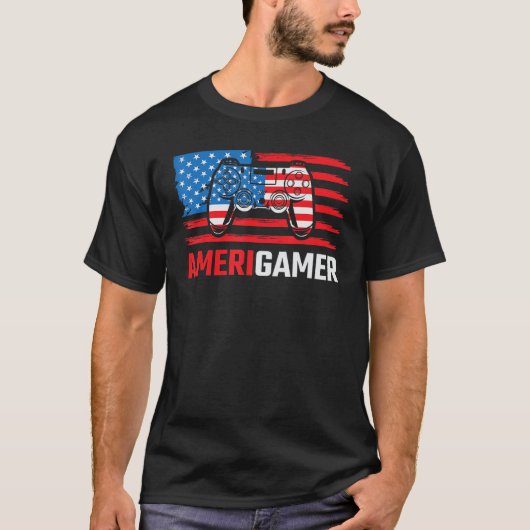 Amerigamer Distressed American Flag Gamer July 4th T-Shirt (Vorderseite)