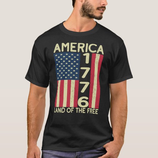 Amerika 1776 Land der freien USA Flag 4. Juli T-Shirt (Vorderseite)