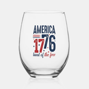 Amerika 1776 Land der Freien Vintage Patriotisches Weinglas Ohne Stiel