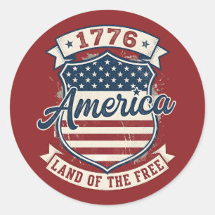 Amerika 1776 Patriotischer Schild Land der Freien Runder Aufkleber
