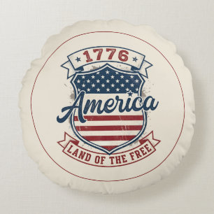 Amerika 1776 Patriotischer Schild Land der Freien Rundes Kissen