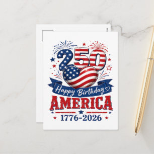 Amerika 250 Alles Gute zum Geburtstag Patriotische Feiertagspostkarte