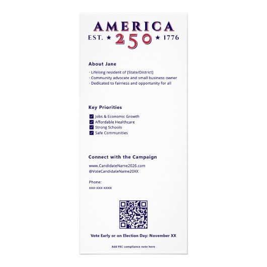 Amerika 250 Demokratische Kampagne zur politischen Werbekarte (Hinten)