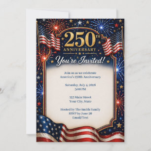 Amerika 250 Einladung Patriotische Feuerwerk Flagg