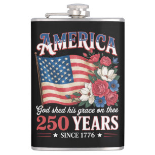 Amerika 250 Jahre Flagge Floral Flachmann