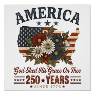 Amerika 250 Jahre Flagge Floral Poster