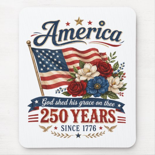 Amerika 250 Jahre Florale Flagge Mousepad (Vorne)