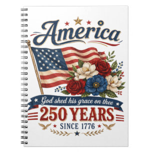 Amerika 250 Jahre Florale Flagge Notizblock